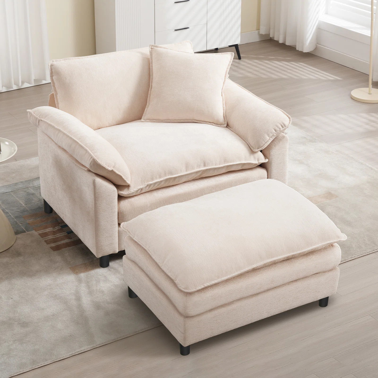 Chenille Oversized Accent Armchair With Ottoman | Wayfair North America