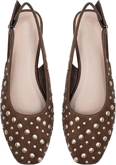 Women's Studded Slingback Flats Closed Toe Low Heel Ballet Flats Casual Party Cap Toe Dressy Shoe... | Amazon (US)