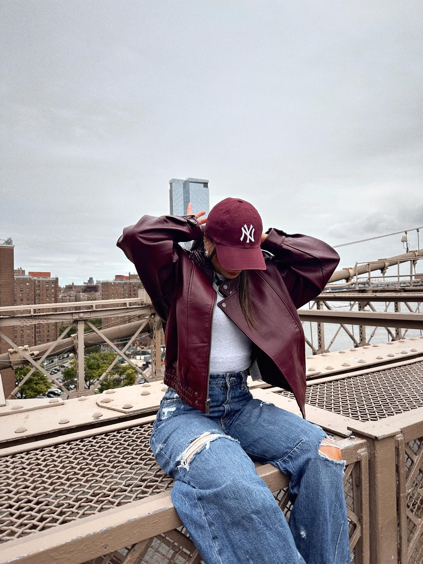 Leather season is officially on - this is my kind of statement look! Also, this burgundy leather jacket is back in stock. It comes in two other colors. 
.
.
.
fall outfit inspo, nyc street style, leather jacket look, casual fall fashion, aesthetic fall outfits, city style, ootd fall, edgy outfit ideas, Brooklyn Bridge, nyc influencer, ny influencer, New York subway outfit check #falloutfitinspo #nycstyle #streetstylevibes #leatherweather #fallaesthetic #ootdinspo #citystyle #fallfashiontrends #nycfashion #denimandleather #edgystyle #falllookbook

#LTKFindsUnder100 #LTKSeasonal #LTKPetite