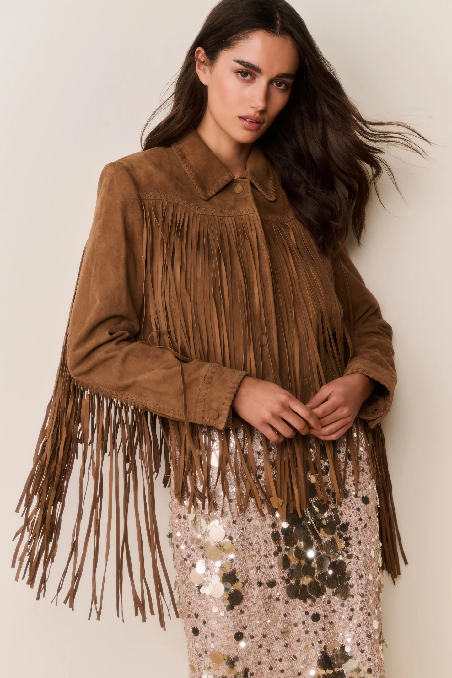 Maelis Suede Fringe Jacket TAN / XXL | LoveShackFancy