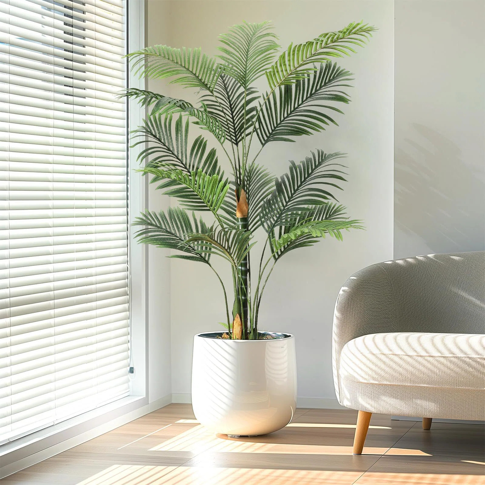 Primrue 6FT Fake Tropical Palm Plant, Artificial Golden Cane Palm Tree | Wayfair | Wayfair North America