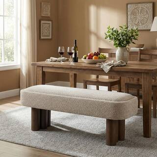 Shoko 51.57 in. Brown Fabric Dining Bench with Rubber Wood Legs, Seating for Kitchen and Living Space | The Home Depot