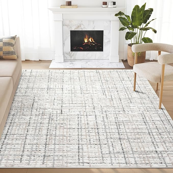 Abani Grey Area Rug for Living Room, Bedroom - Crosshatch Pattern- 5' x 8' -Durable & Easy to Cle... | Amazon (US)