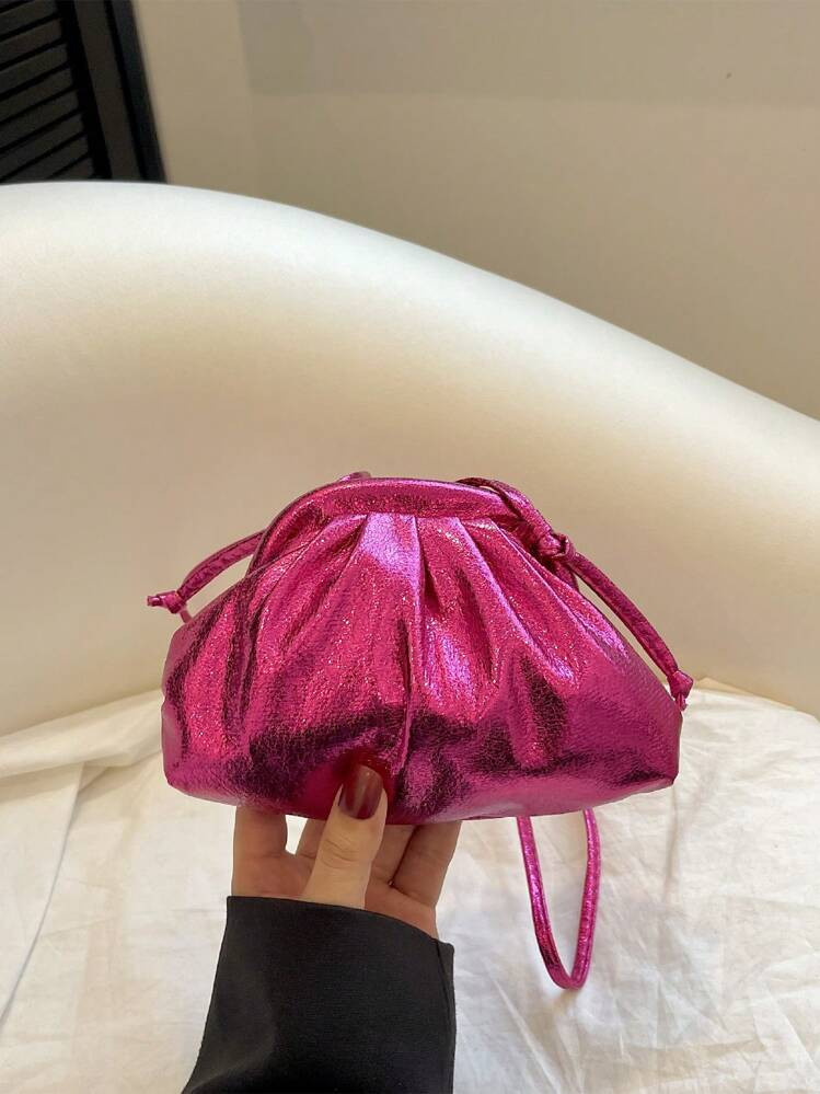 Mini Ruched Bag Hot Pink Metallic PU , Funky, Punk & Bag For Street Wear | SHEIN