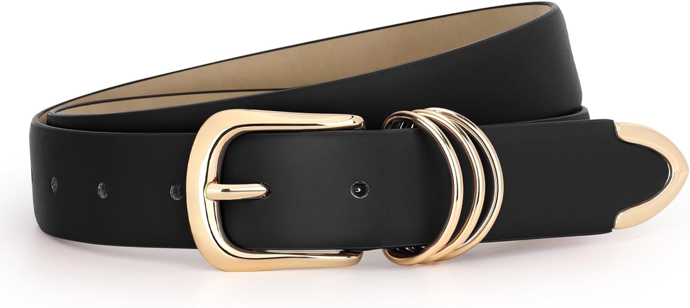 JASGOOD Women Leather Belt Gold Buckle Ladies Elegant Faux Leather Waist Belt for Jeans Pants | Amazon (US)