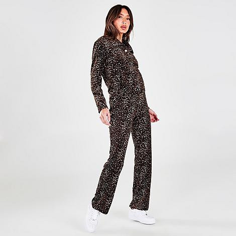 Juicy Couture Women's Juicy Sport Luxe Velour Pants in Brown/Animal Print/Cheetah Size X-Large Polye | Finish Line (US)