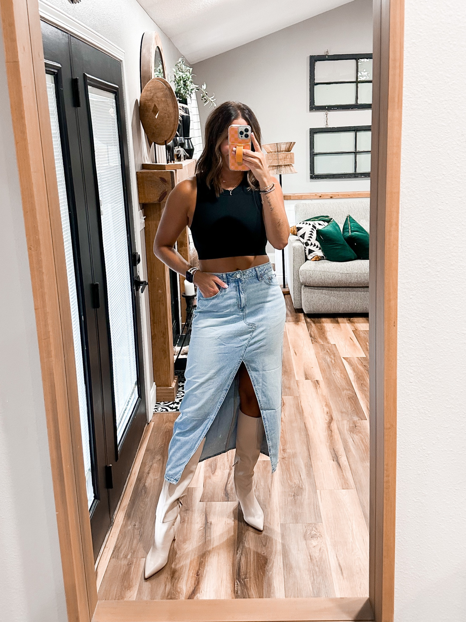 Tank-medium
Denim Skirt-wearing a 6 but will return for a 4. 
Boots-tts 8

#LTKstyletip #LTKshoecrush #LTKsalealert