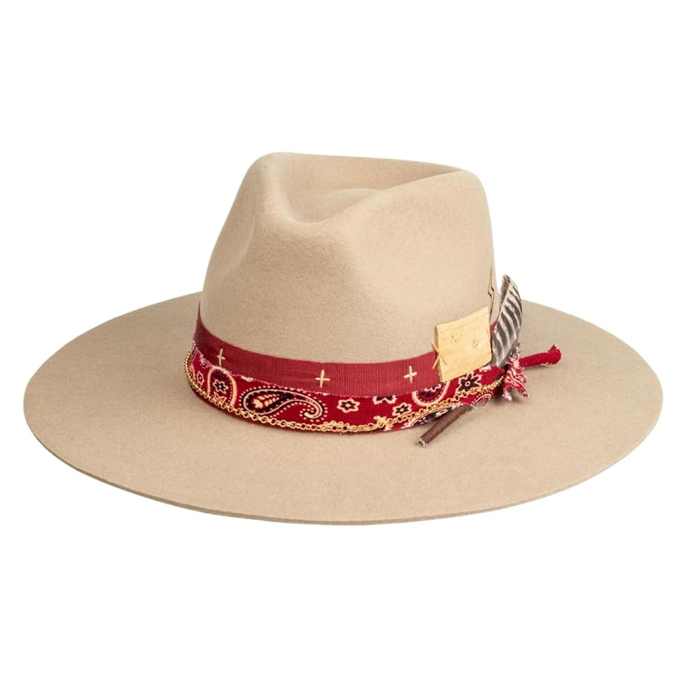 Vintage Wide Brim Fedora Hats 100% Wool Stiff Felt Hat Panama Rancher Hat with Lightning Logo Han... | Amazon (US)