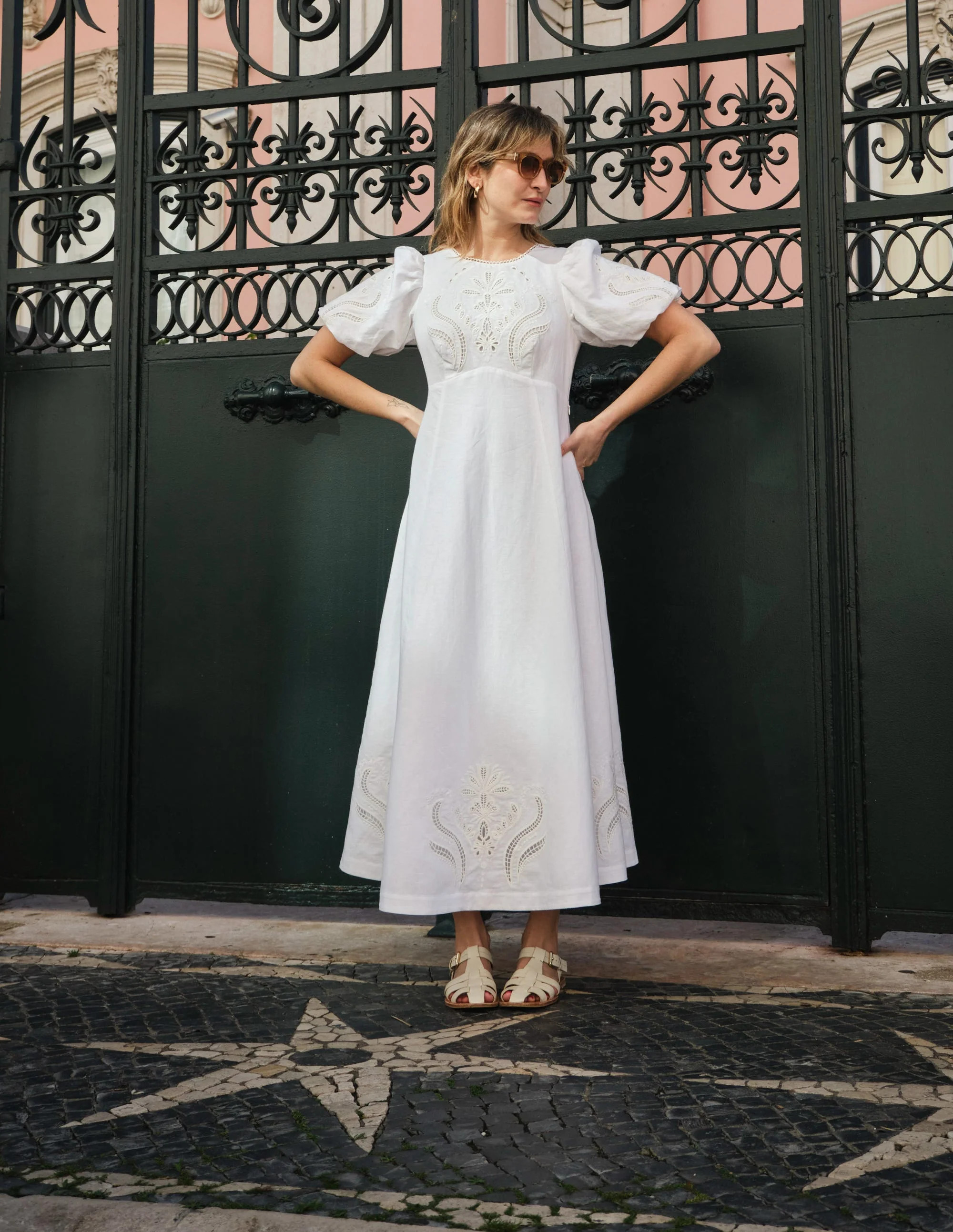 Empire Broderie Tea Dress-White | Boden (US)