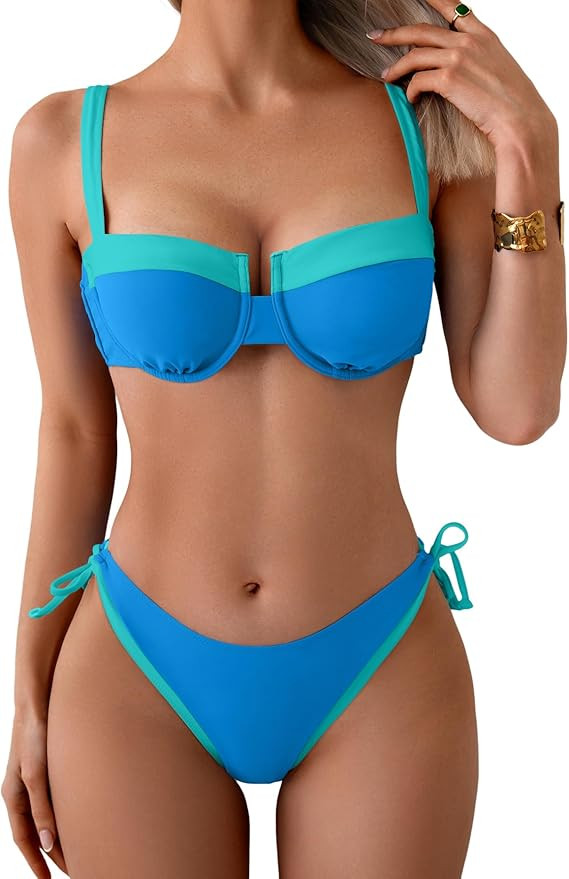 Eomenie Bikini Set for Women Underwire Push Up Two Piece Bathing Suit Color Block Swimsuit Swimwe... | Amazon (US)