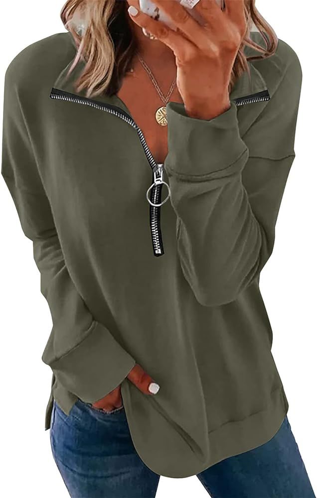 SHEWIN Women's Casual Half Zip Up Sweatshirt Long Sleeve Lapel Loose Lightweight Pullover Tops | Amazon (US)