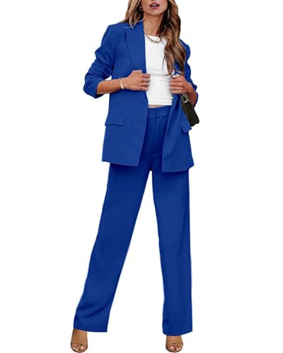 luvamia Professional 2 Piece Sets for Women Dressy Casual Long Blazer Suit Fall Sets Women 2 Piece Outfits for Work Business Casual Outfit Royal Blue Size Medium US 8 to 10 | Amazon (US)