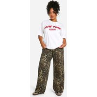 Womens Plus Leopard Print Denim Wide Leg Jean - Brown - 16 | boohoo (US & Canada)