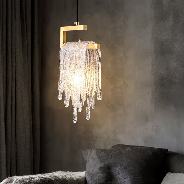 Modern Gold Pendant Light 1-Light Handmade Glass Waterfall for Bedroom and Living Room | Homary