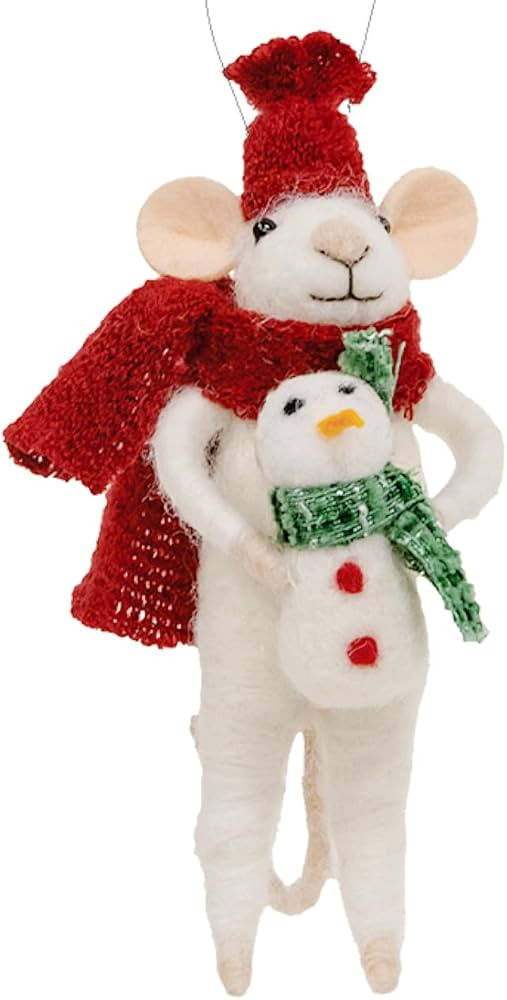 White Mouse Ornament - Wool Mouse Holding a Baby Snowman Christmas Ornament | Amazon (US)