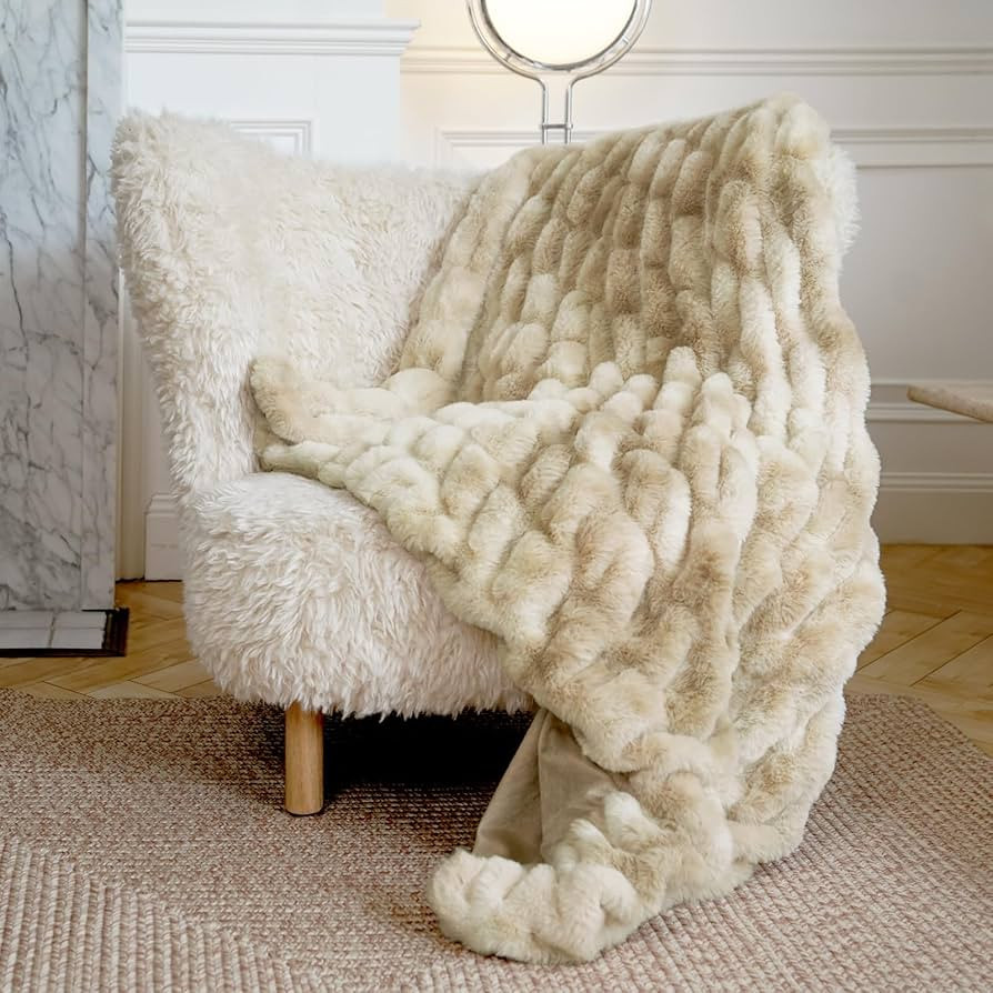 Faux Fur Blanket, Throw Blanket for Couch, Fluffy Blanket with Stretch Ruched Design, Ultra Soft ... | Amazon (US)