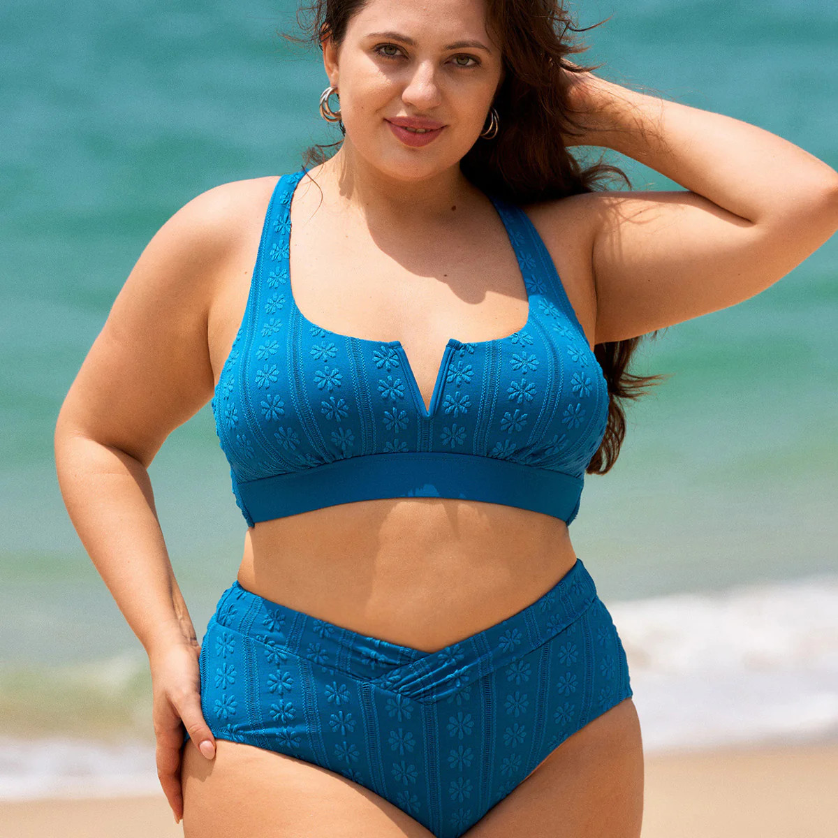 Blue Jacquard Plus Size Bikini Top & Reviews - Blue - Sustainable Plus Size Bikinis | BERLOOK | BERLOOK
