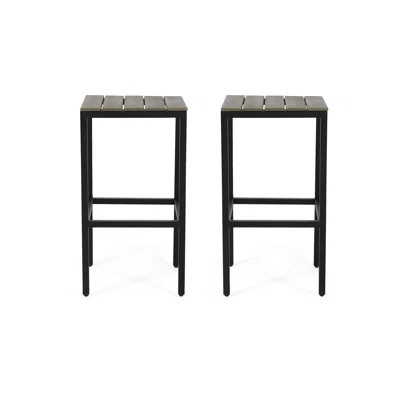 Stylish Outdoor Bar Stools, Of 2. Wood With Gray Finish. Black Metal Frame And Slatted Seat. 16x16x30 Inches 2. Colors. Seat Footrest. | Wayfair North America