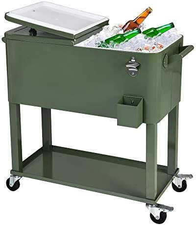 UPHA 80 Quart Rolling Outdoor Cooler, Patio Cooler Cart on Wheels, Portable Drink Beverage Bar for P | Amazon (US)