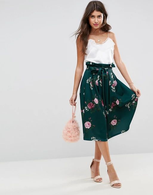 ASOS Scuba Prom Skirt with Paperbag Waist in Floral Print | ASOS US