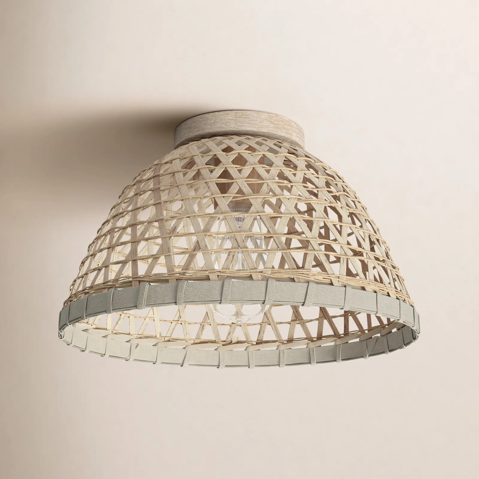 Luminara 1-Light Ceiling Light In Matte Black And Natural Rattan | Birch Lane