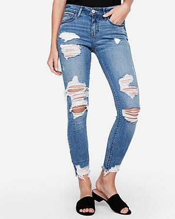 Mid Rise Ripped Stretch+ Performance Ankle Jean Leggings | Express