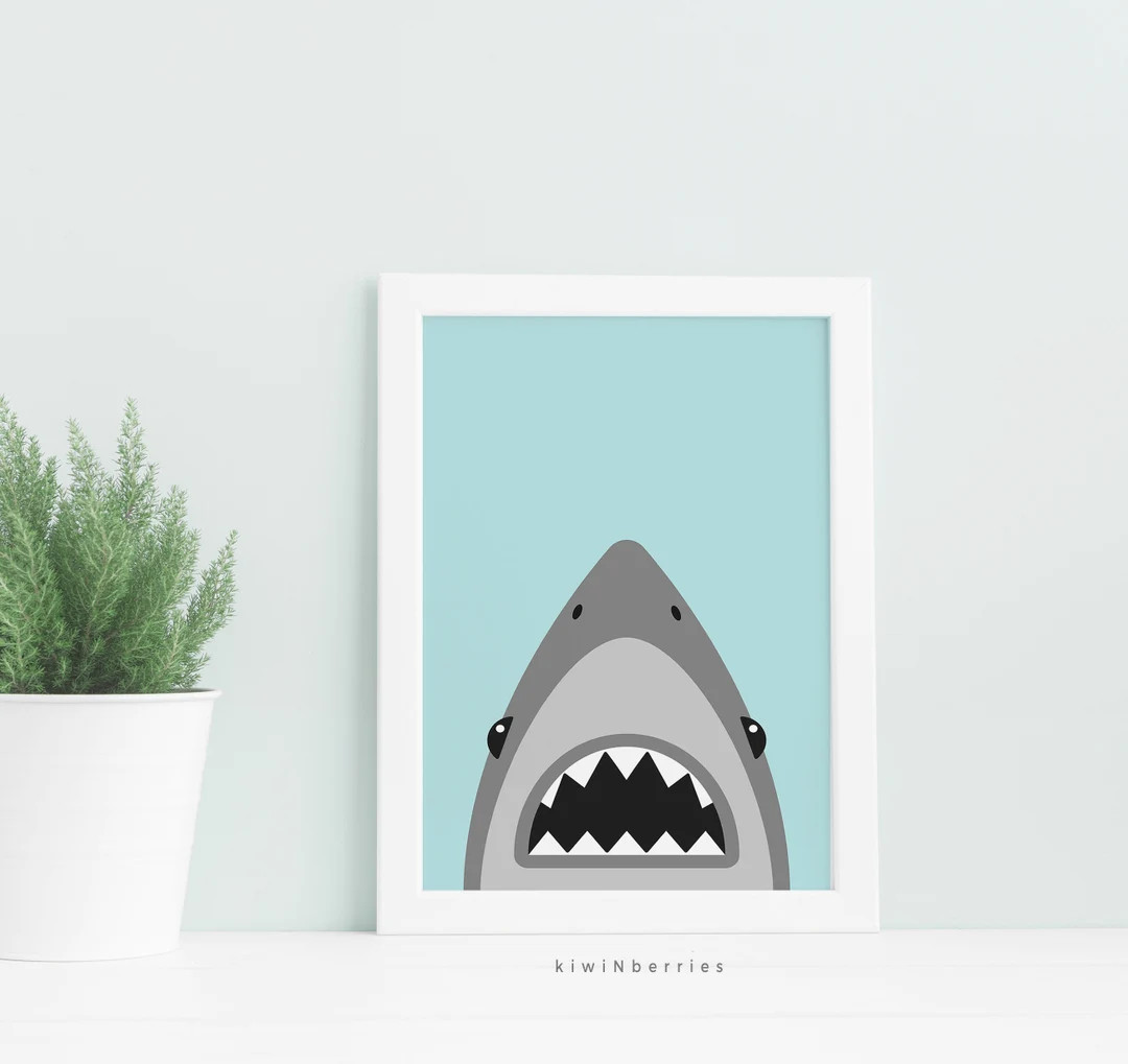 Shark art print - Blue and grey shark print - Boys room decor - Printable boy gift - Baby boy roo... | Etsy (US)