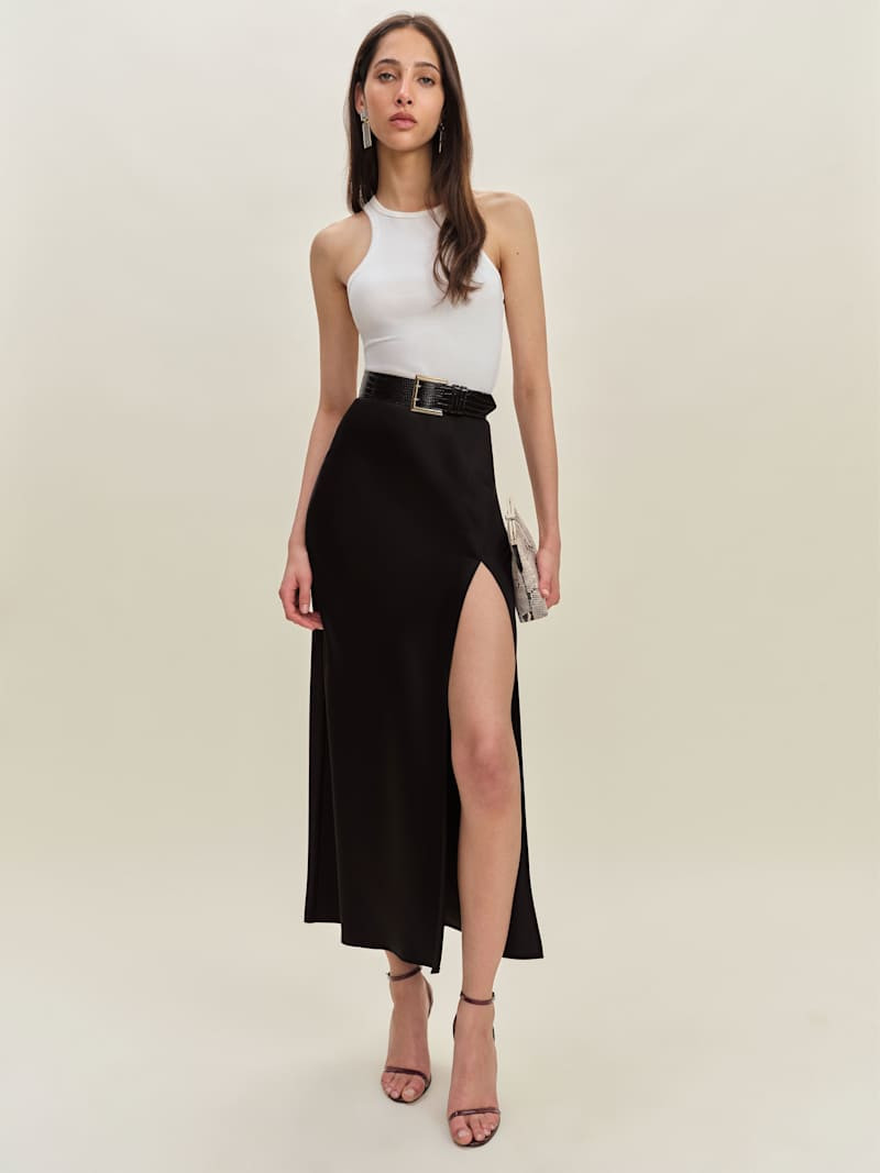 Jupe en satin fendue Layla | Reformation (Global)
