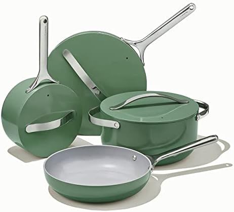 Caraway Nonstick Ceramic Cookware Set (12 Piece) Pots, Pans, Lids and Kitchen Storage - Non Toxic, P | Amazon (US)