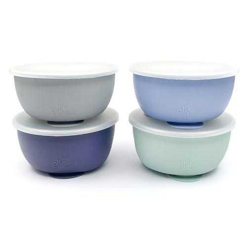 Elk and Friends Stainless Steel Bowls with Silicone Sleeve for Babies & Toddlers | Lids Included | Stay Put Suction | Cereal & Snack Bowls | 4 Pack | Amazon (US)