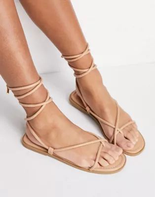 Missguided toe post sandals with tie up detail in sand | ASOS (Global)
