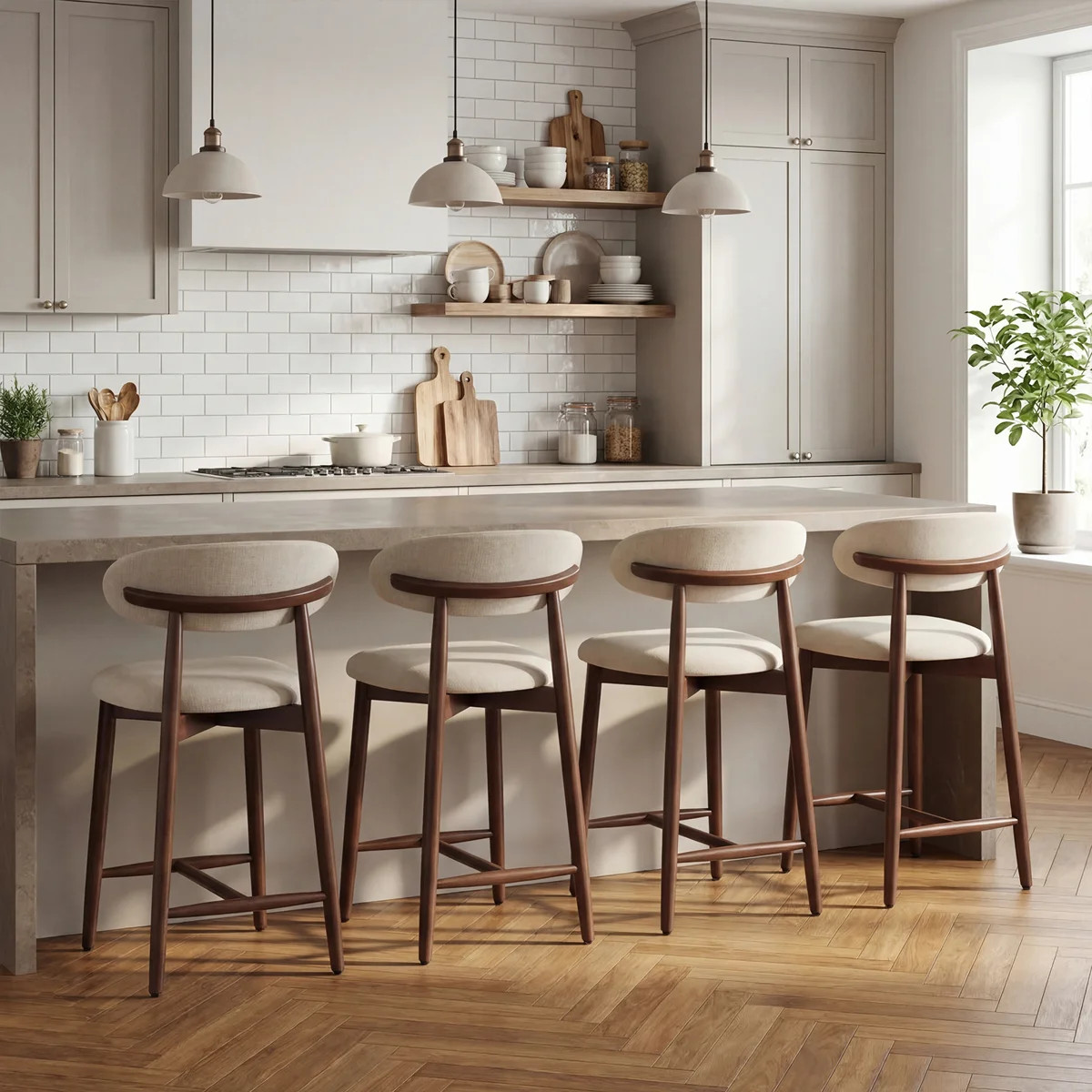 Vannie Upholstered Counter Stool with Solid Wood Frame (Set of 4) | Wayfair North America