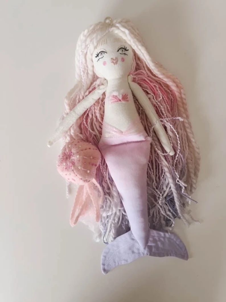 Mermaid Purple Eyes 14 Heirloom Cloth Doll/ Mermaid Doll / Cloth Mermaid Heirloom Doll / Nursery ... | Etsy (CAD)