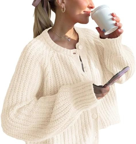 Cardigan Sweaters for Women Chunky Knit Cardigans Long Sleeve Button Sweater Jacket 2024 Fall Win... | Amazon (US)