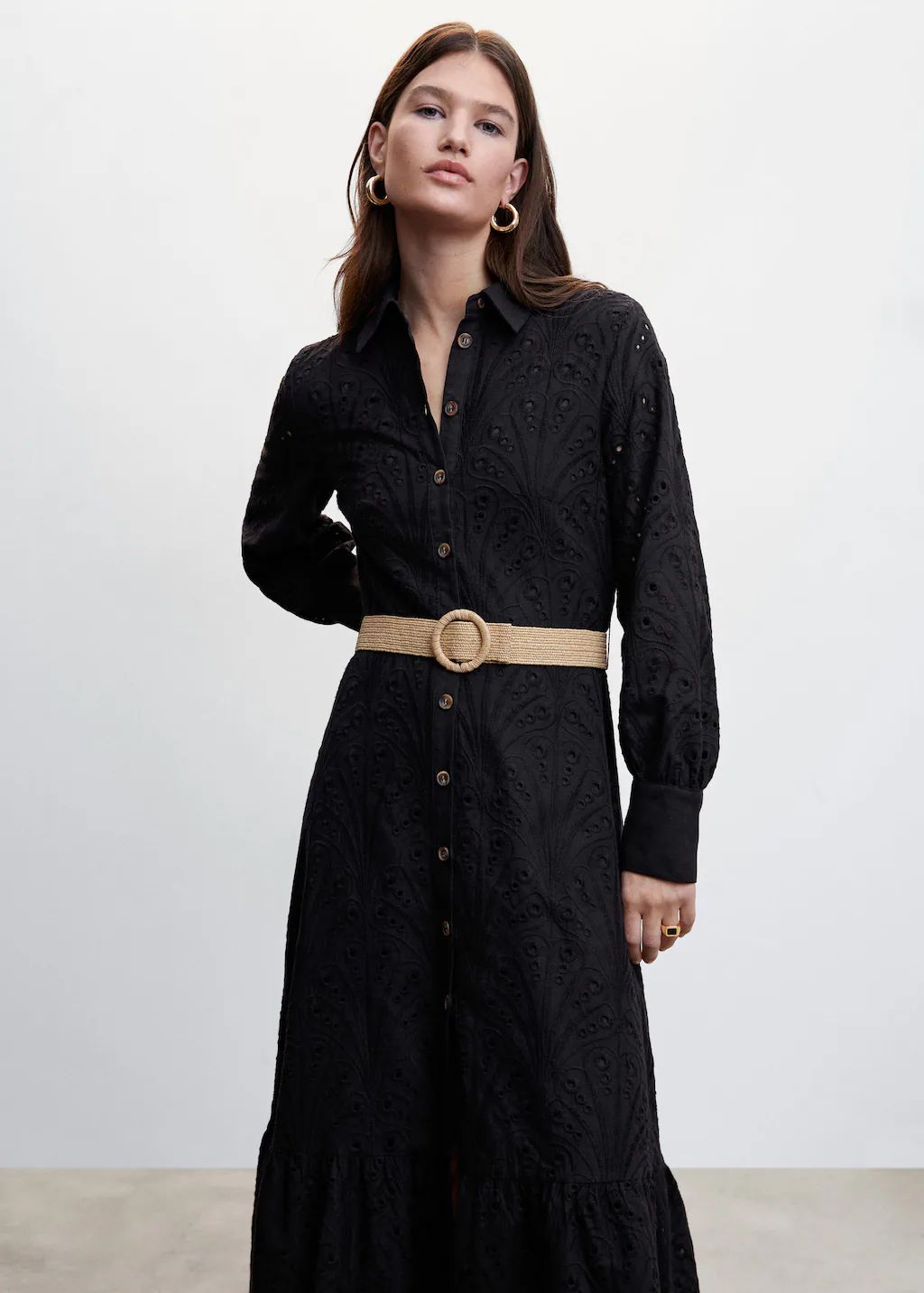 Openwork detail shirt dress -  Women | Mango USA | MANGO (US)