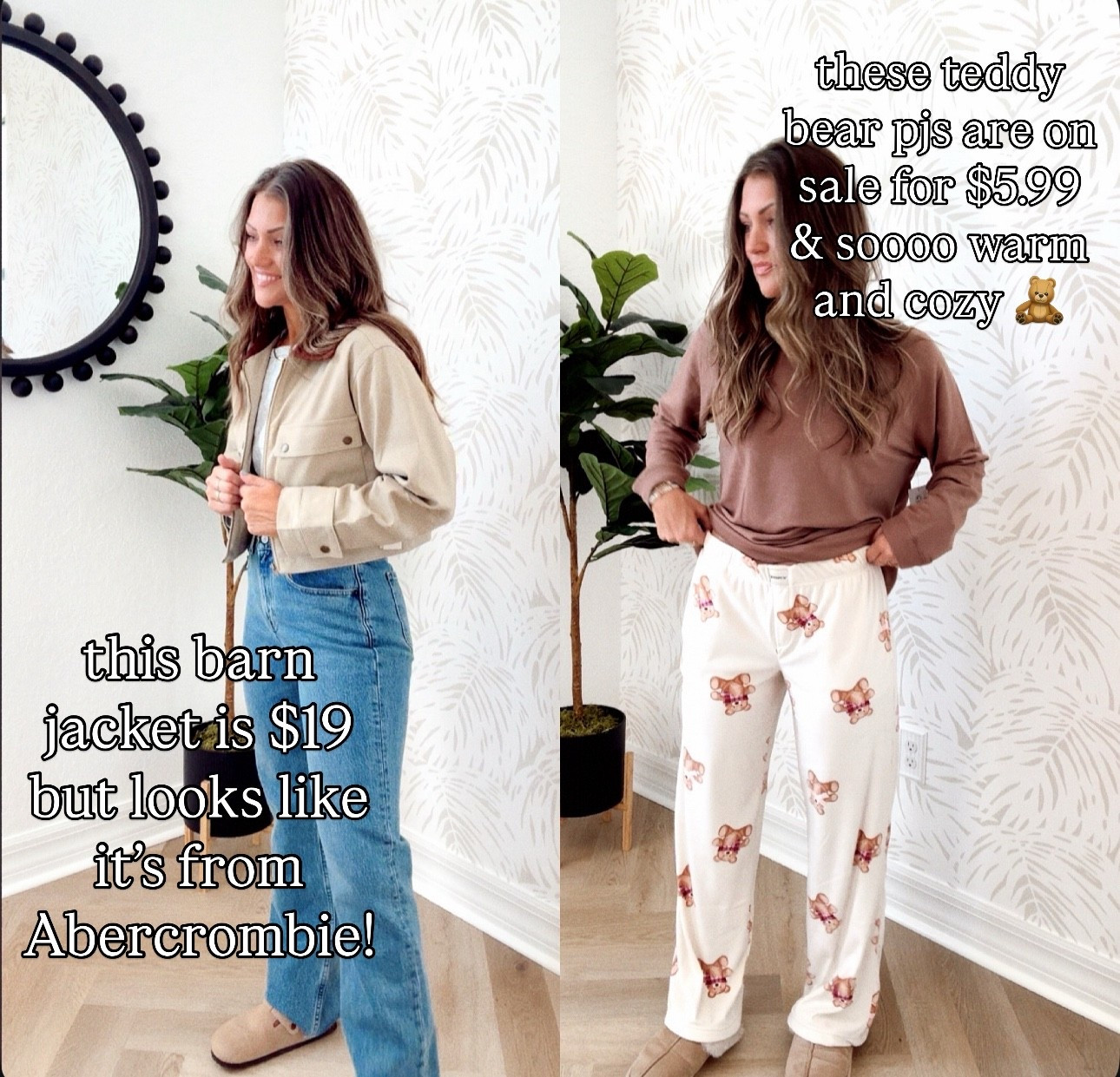 Love these Walmart finds! XS jacket. M sweatshirt for oversized fit. S pants (they run big though)

Thanksgiving outfit
Fall layers
Christmas pajamas 
Barn Jacket