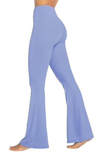 Sunzel Flare Leggings, Crossover Yoga Pants with Tummy Control, High Waisted and Wide Leg, No Front Seam Light Blue Small 32" Inseam | Amazon (US)