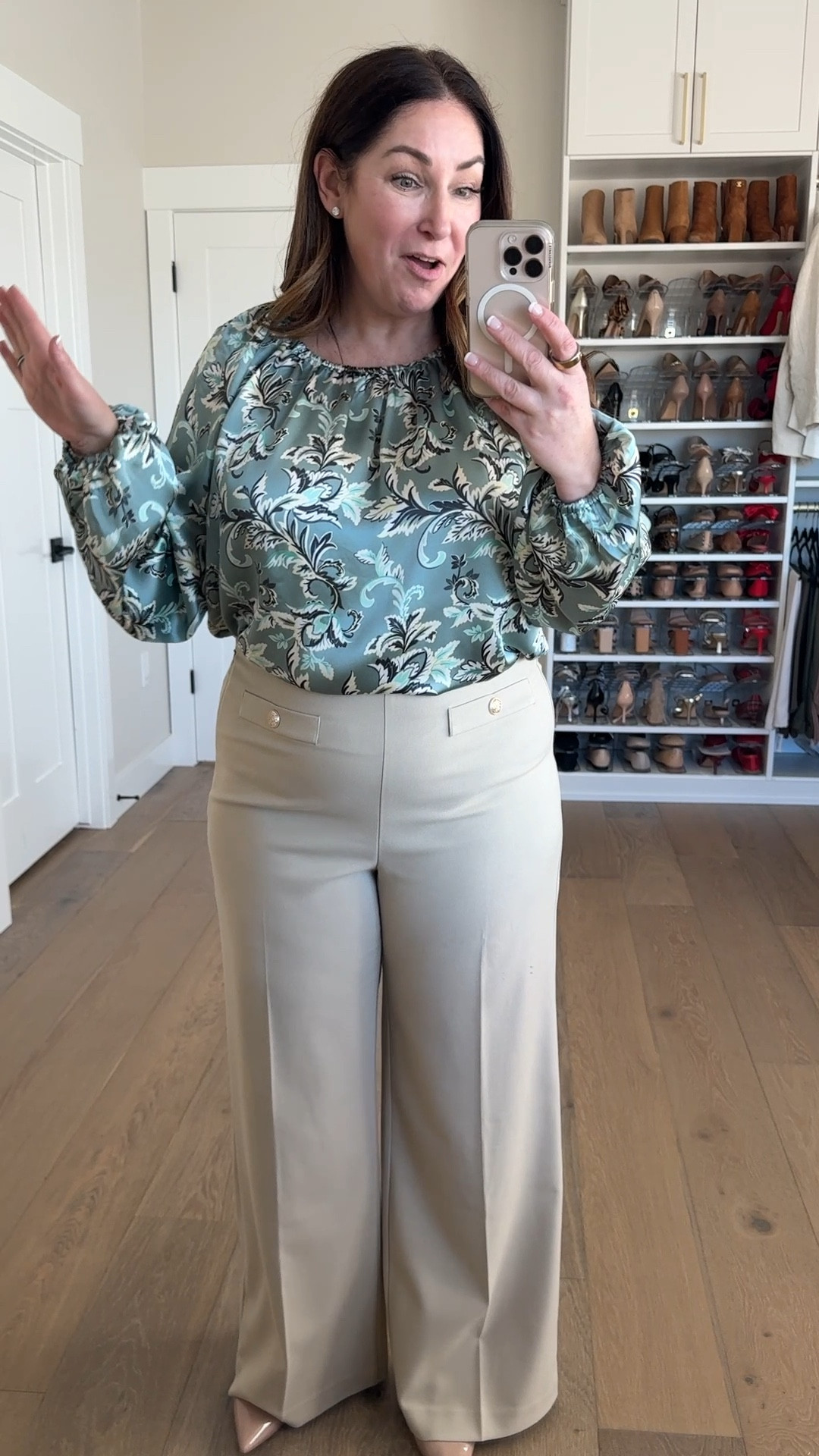 Loft Early Spring Satin Floral Sage Green Top and Wide Leg Pant Workwear Look // Fit Tips: Top, L / Pants size up these run small, 14

#LTKWorkwear #LTKWatchNow #LTKMidsize