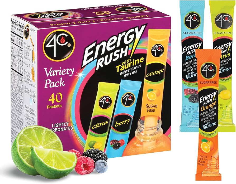 4C Energy Rush Stix, Variety 1 Pack, 40 Count, Single Serve Water Flavoring Packets, Sugar Free w... | Amazon (US)