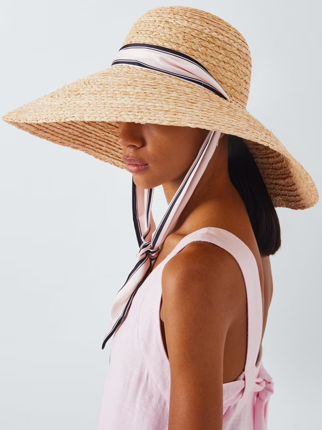 John Lewis Wide Brim Self-Tie Scarf Sun Hat, Natural | John Lewis (UK)