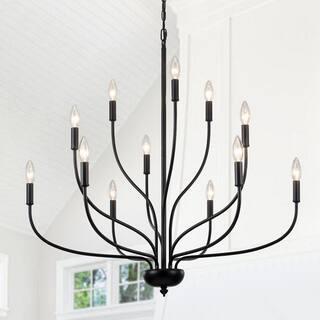 HLJYNJM 12-Light Black Candlestick Linear Kitchen Island Chandelier Light Fixture for Living Room... | The Home Depot