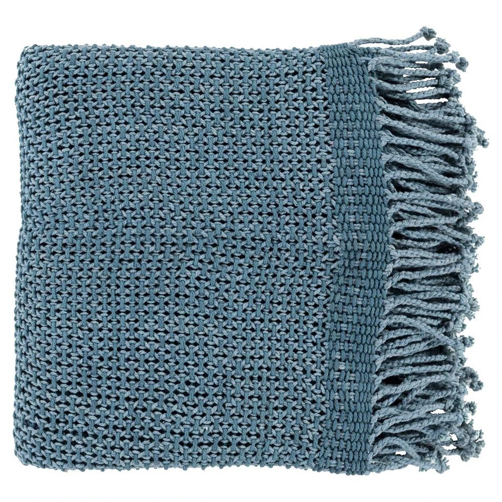 Agatha Modern Classic Blue Cotton Woven Throw Blanket | Kathy Kuo Home