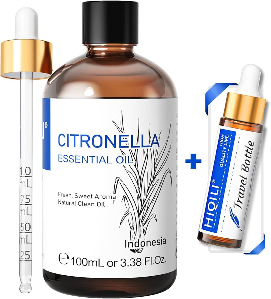 HIQILI 100ML Citronella Oil for Homemade Sprays, Add to Diffuser, 100% Pure and Natural Undiluted... | Amazon (US)