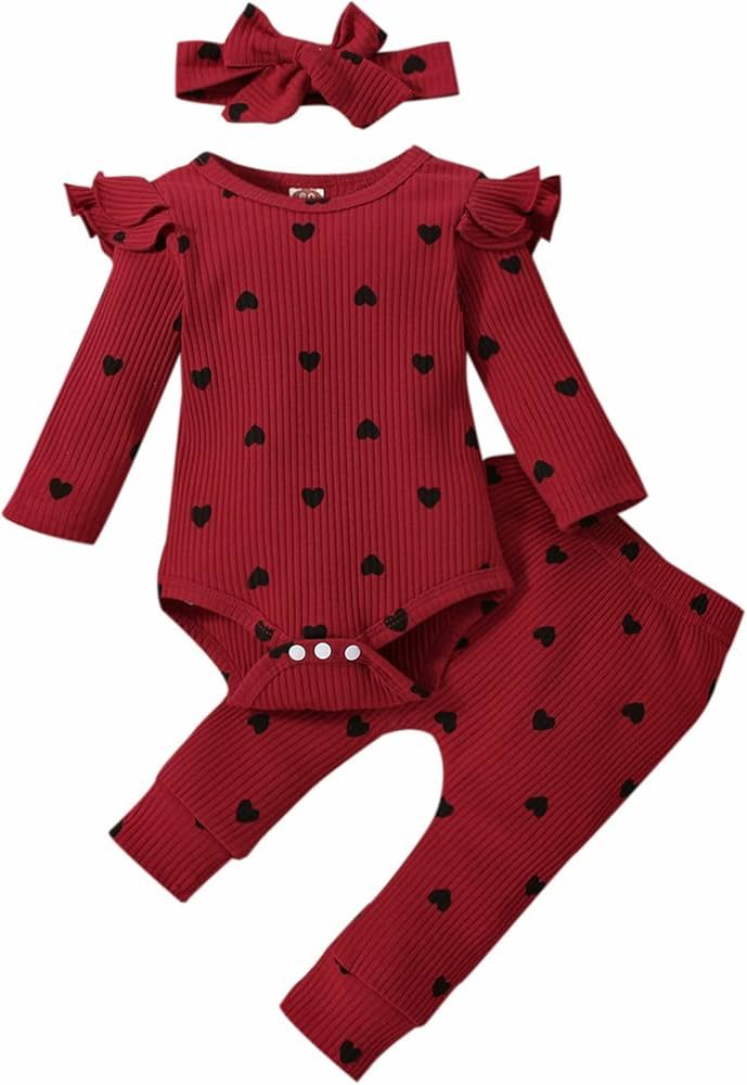 vivifayee Newborn Baby Girls Pants Set Infant Ruffled Long Sleeve Clothes Cotton Romper 3Pcs Fall... | Amazon (US)