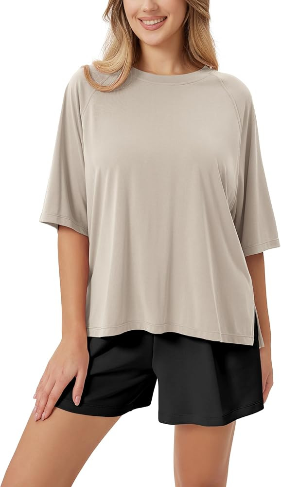 ODODOS Women's Side Split Tee Modal Soft Raglan Short Sleeve, Relaxed Fit Casual Lounge T-Shirts ... | Amazon (US)