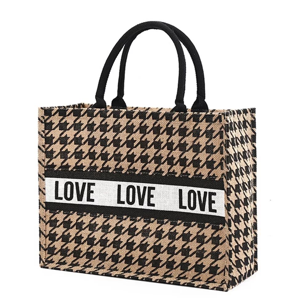 Women Houndstooth Love Jute Handbag Female Large Capacity Shopping Bag (04) - Walmart.com | Walmart (US)