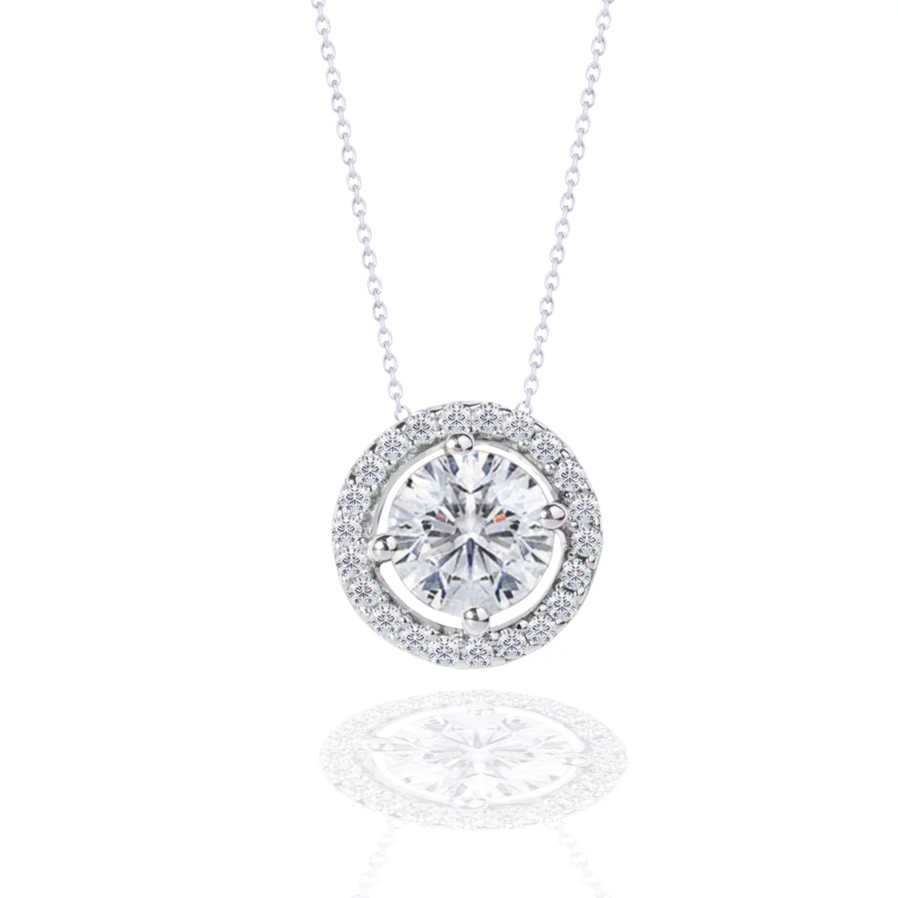 Solitaire 1.25 Carat Round Cut Halo Pendant Necklace 18k White Gold over Silver, Adult, Female | Walmart (US)