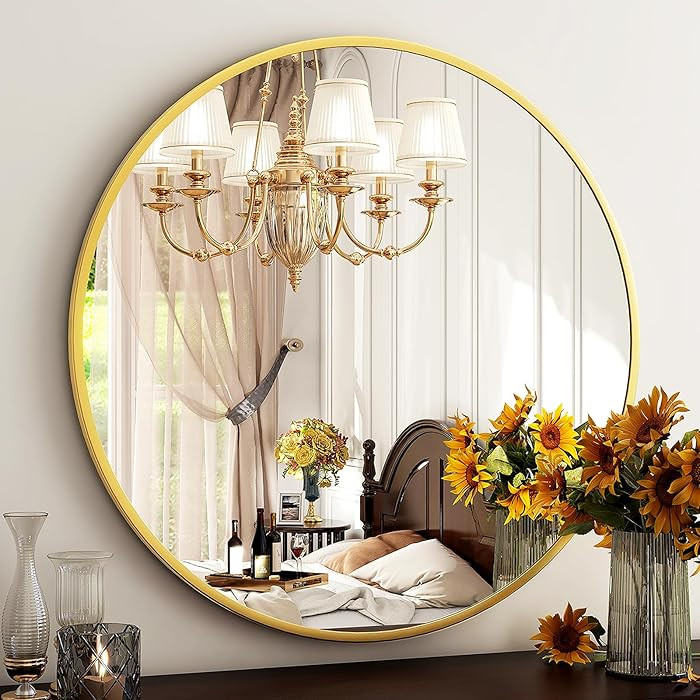 HARRITPURE 24 Inch Round Mirror, Gold Circle Bathroom Mirror, Modern Aluminum Alloy Frame Wall Mo... | Amazon (US)
