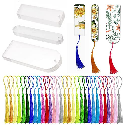 30PCS Acrylic Bookmark Blanks, Clear Acrylic Craft Bookmarks with 30PCS Colorful Tassels, Transparent Rectangle Round Bookmarks Bulk for DIY Crafts Hanging Gift Tag Price Tags(3 Shape) | Amazon (US)