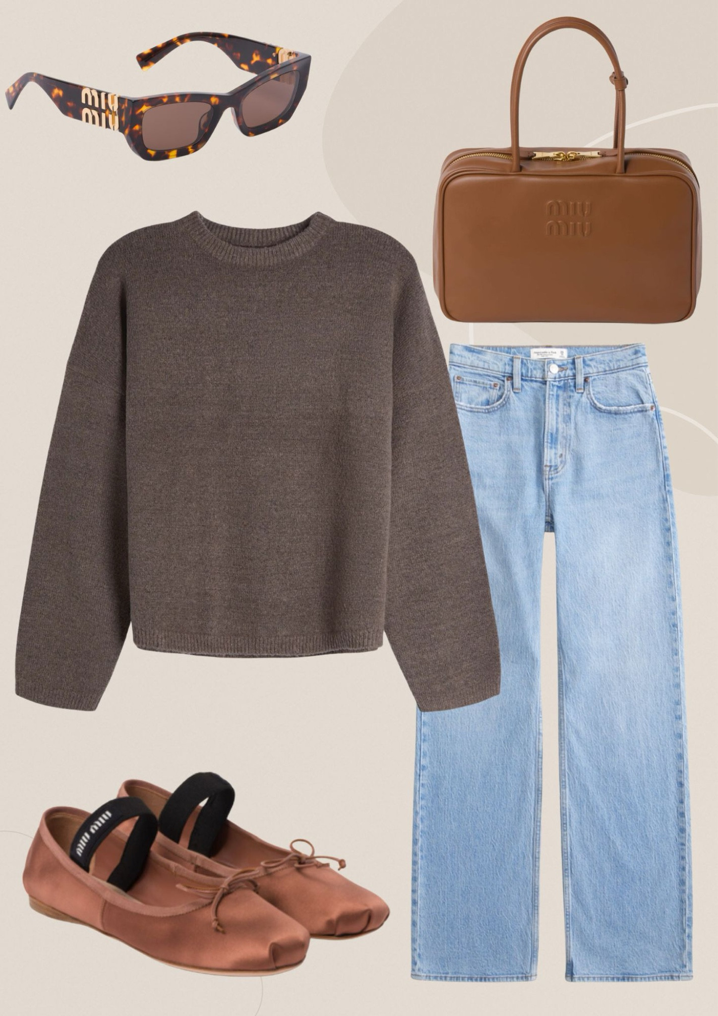 Fall outfit idea
Miu Miu ballet flat, beau bag, sunglasses,  dh find, yellow app, Abercrombie jeans, oak + fort sweater

#LTKFindsUnder100 #LTKSeasonal